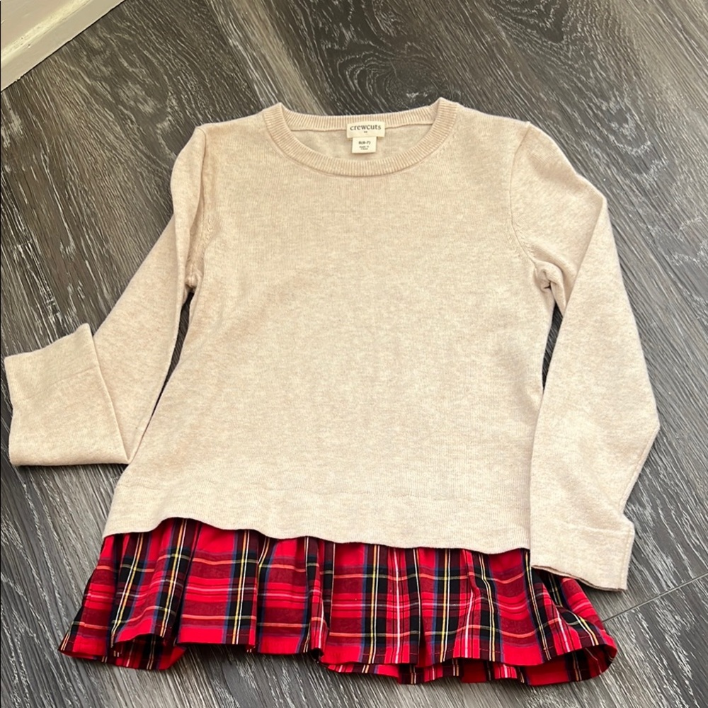 J. Crew Kids Girls Cream and Red Sweater with Plaid Detail